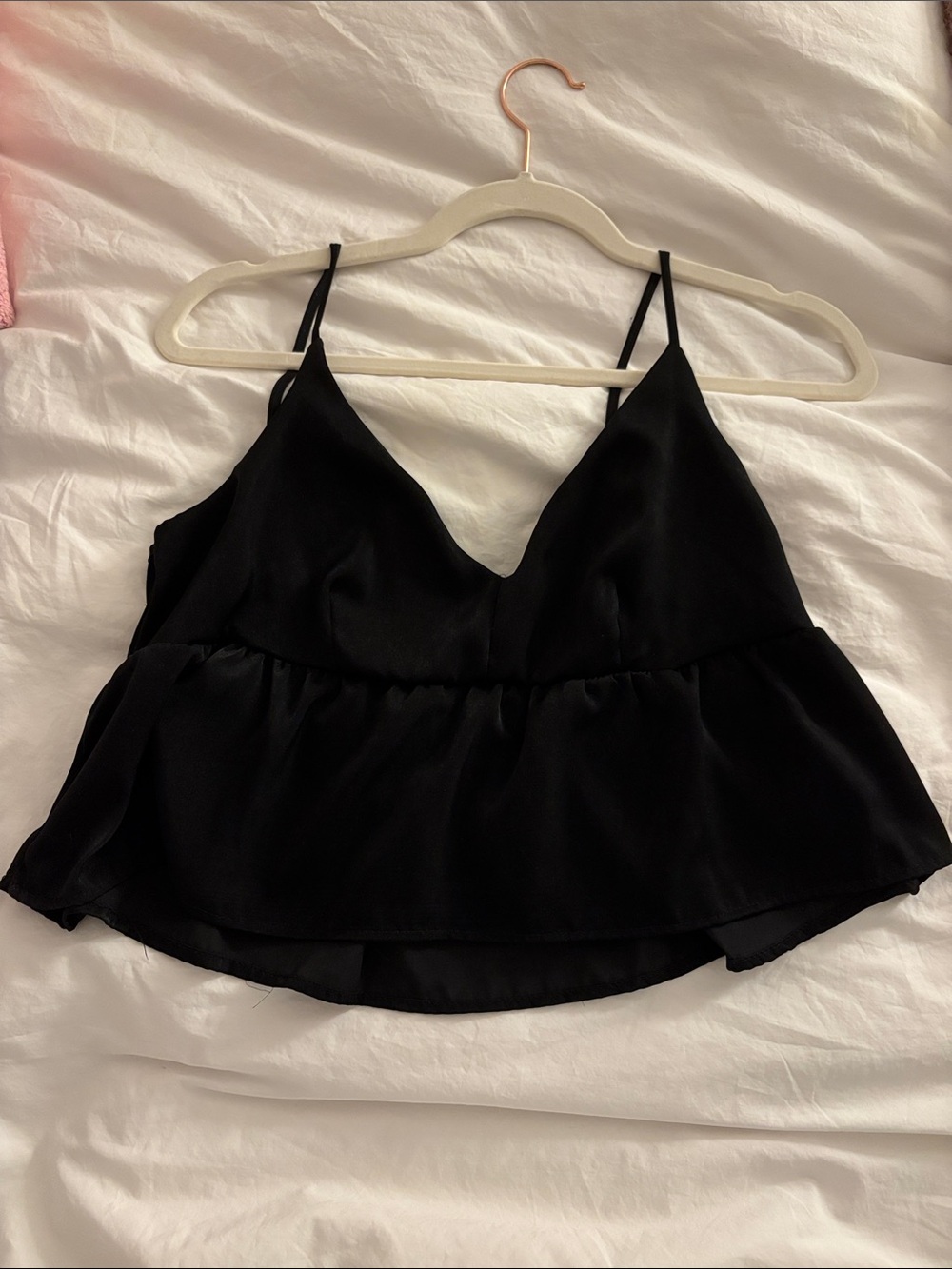 miami Black V-Neck Peplum Spaghetti Strap Camisole